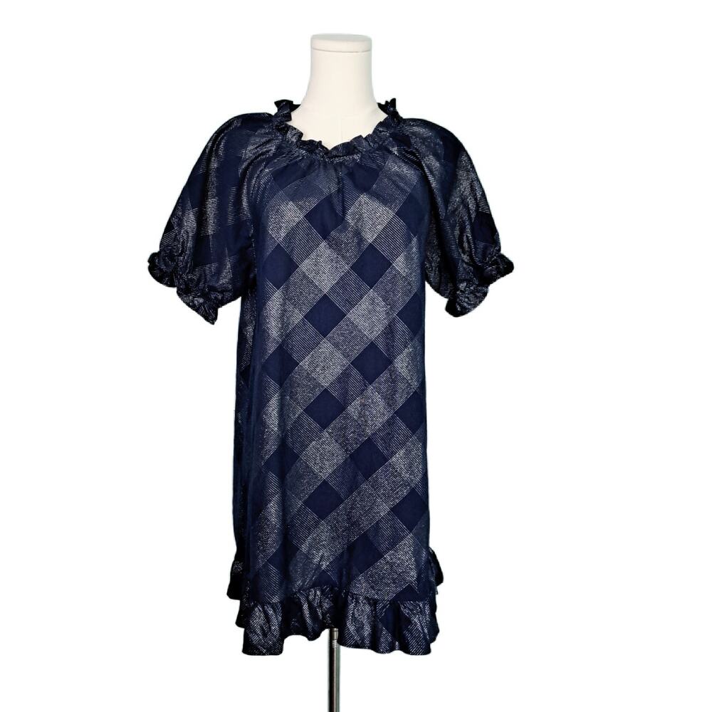 HILL HOUSE Home Navy Silver Metallic Plaid Katherine Nap Mini Dress Medium - Picture 6 of 11